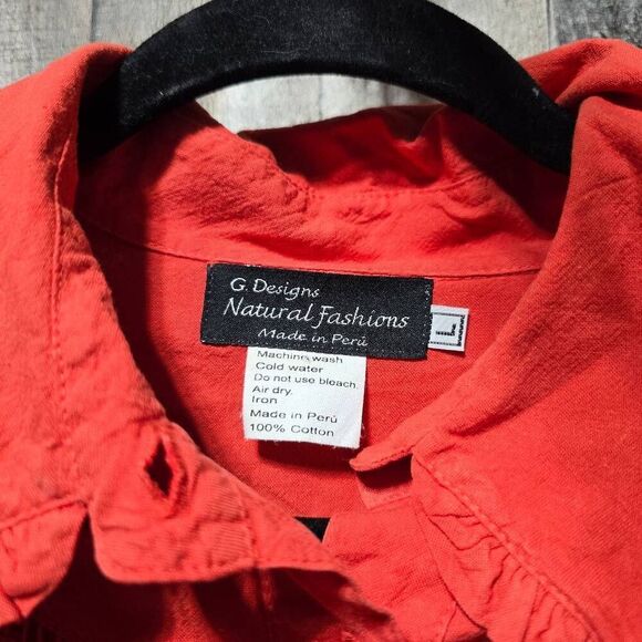 G Designs Natural Fashions Eyelet Embroidered Floral Red Orange Button Down Shir - Picture 5 of 5